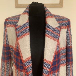 *RARE Stunning ZARA WOOL Mix Tartan Checked Jacket Size M - Red Blue Plaid Coat*